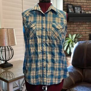 Crazy Cowgirl plaid Western Sleeveless Blouse Sz L